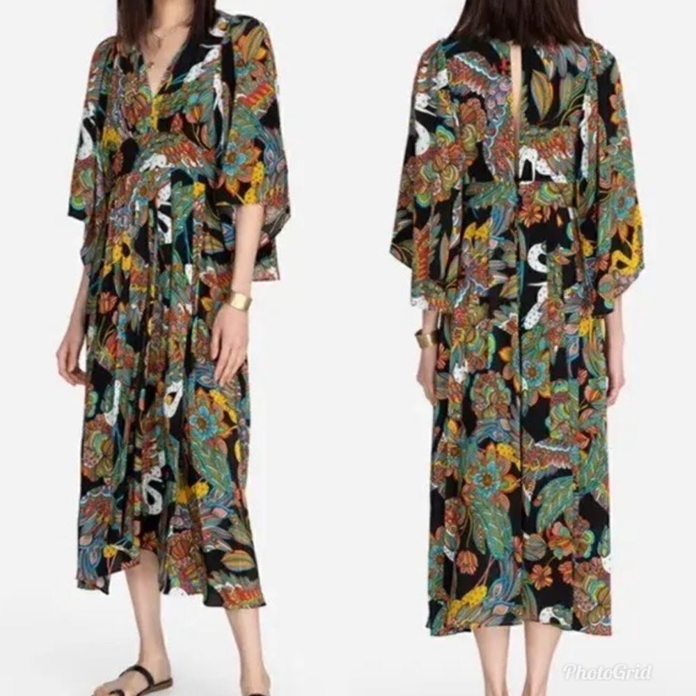 Revolve Johnny Was NWT Gardenia Floral Silk  Midi Dress Size L